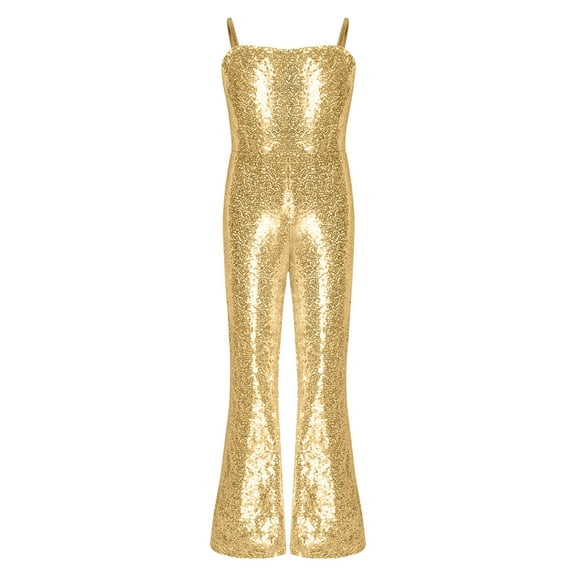 Doomiva Kids Girls Full Sequins Movies Star Dance Stage Performance Jumpsuit Modern Jazz Hiphop Bodysuit Dancewear Gold 10