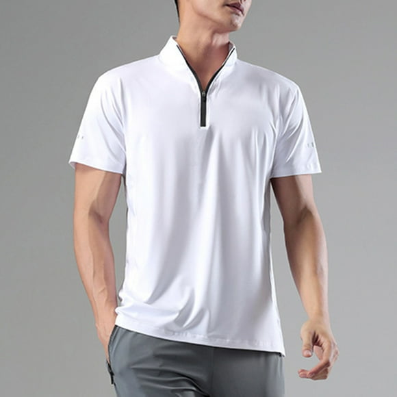 pstuiky camisetas de hombre, Camiseta deportiva de verano para hombre, de color liso, ajustada, con cremallera, de manga corta y cuello alto camisas casuales para hombre xl