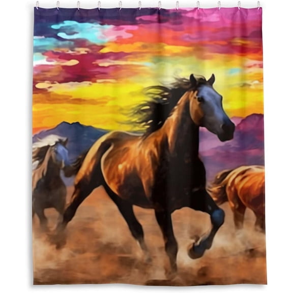 FREEAMG Horse Shower Curtain with Hooks, Waterproof Washable Fabric Shower Curtain for Bathroom Bathtub Decor, 60"x 72"