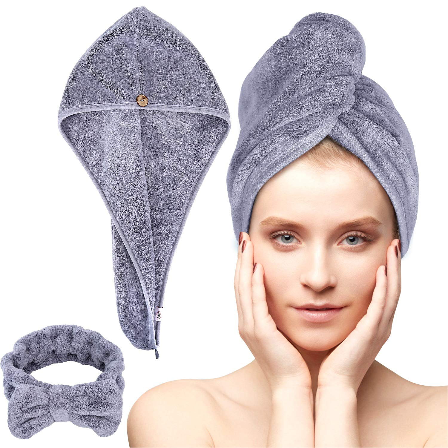 Microfiber Hair Towel Wrap Set - Anti Frizz Microfiber Hair Towel for Curly Long  Hair Drying Towels with Makeup Headband-Quick Magic Hair Dry for Women-  Gift Box 