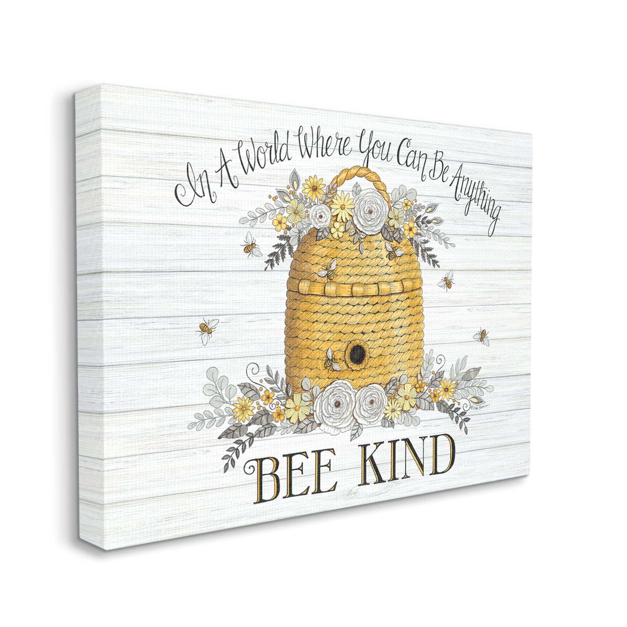 Stupell Industries In A World Bee Kind Motivational Phrase Beehive, 40 x 30,Design by Deb Strain