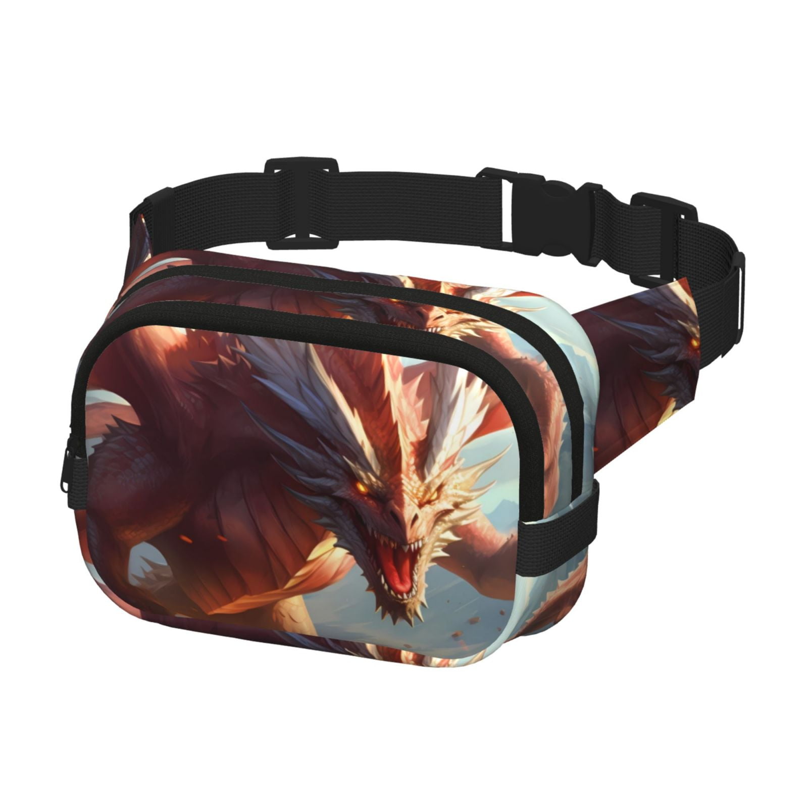 Picia Ferocious Dragon Fury Print Square Double-Layer Waist Bag Mini Adjustable Waist Belt Bag Exercise Running Travel Hiking
