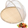 thumbnail image 1 of Cesta de picnic con gasa, cesta tejida de bambú para exteriores, cesta a prueba de insectos, a prueba de polvo, comida solar, frutas, verduras, cubierta para pan con bandeja de gasa a prueba de polvo, 1 of 5