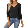 thumbnail image 3 of WTOBBY Women's Casual V-Neck Sweater Base Layer, Knitted Long Sleeve Solid Color Top for Layering and Everyday Outfits, Comfortable and Versatile,Black L, 3 of 6