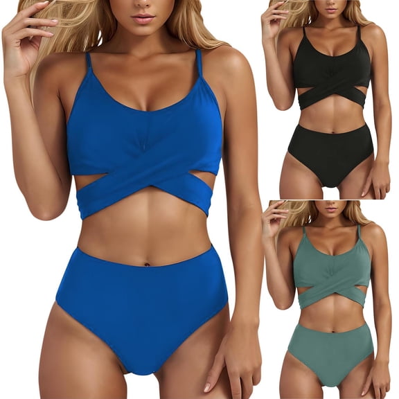 Bovxnpu Womens High Waisted Bikini Set Sporty 2 Piece Swimsuits Bathing Suits, Women Split Swimsuits Sense Strap Swimsuits Bikini Split Swimsuits Set Ladies Summer Swimwear Beach Vacation