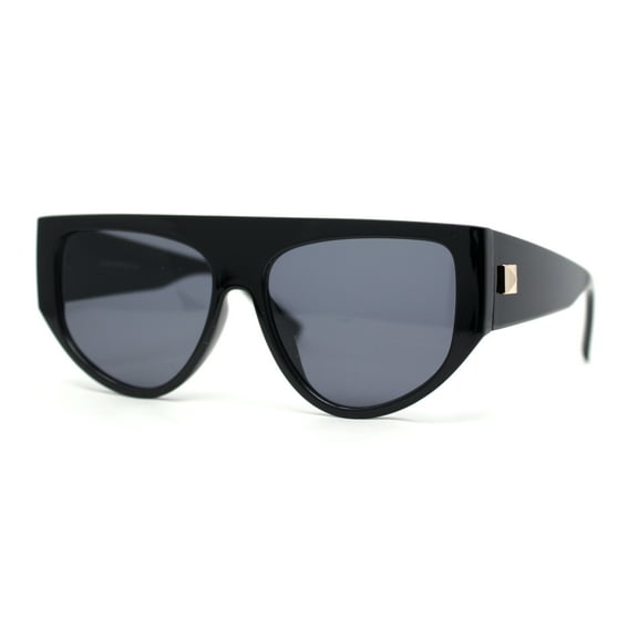 Womens Flat Top Futurism Triangular Plastic Thick Arm Sunglasses All Black