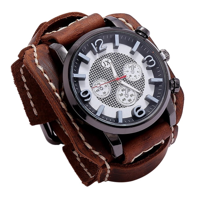 Reloj de retro punk unisex Reloj correa de cuero ancha con esfera redonda Marrón Zulema reloj de pulsera