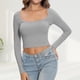 thumbnail image 4 of Blusa Mangas Largas Top Camisa básica de algodón Estilo casual Mujer Traje diario simple Kuymtek Gris T M para Mujer, 4 of 7