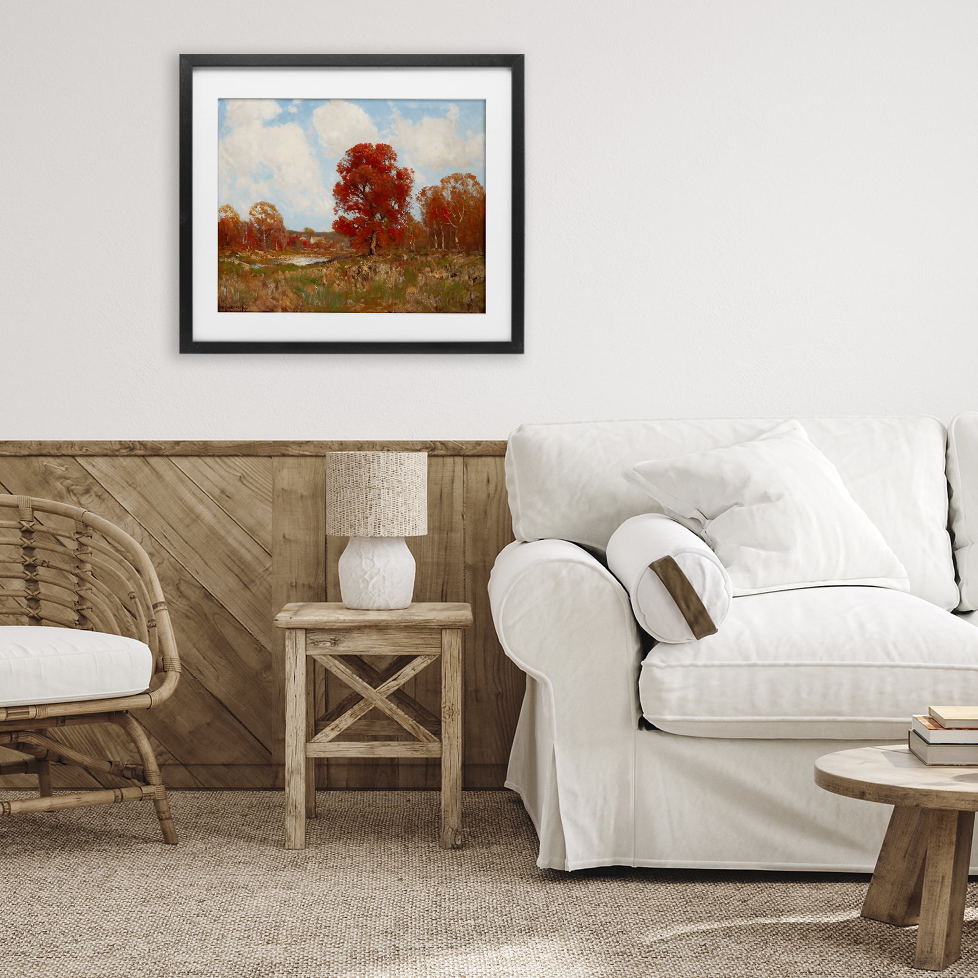Fall Landscape with Red Foliage Black Framed Print Under Glass, design by Arlington Prints