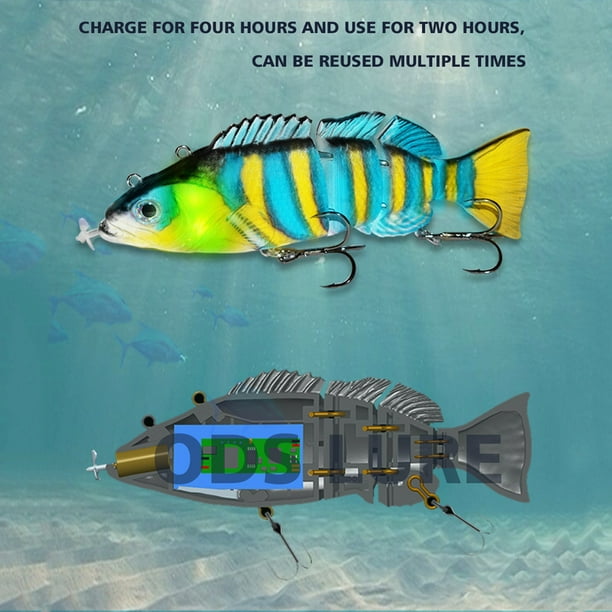 Robotic Swimming Lure,ODS Electric Fishing Lure 4 Segment Jointed Swimbait  USB Rechargeable Robotic Lure for Bass Trout Pike