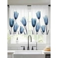 thumbnail image 4 of Sheer Curtain Panels Blue Tulip Rod Pocket Voile Window Curtains Floral Plant Window Treatments Ligh Filtering Privacy Curtain Drapes for Bedroom Living Room 2 Panel Set 45 Inch Length, 4 of 9