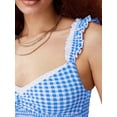 thumbnail image 4 of Women Gingham Lace Trim Square Neck Crop Tank Tops Plaid Y2K Sleeveless Slim Fitted Camis Shirts Blue L, 4 of 8