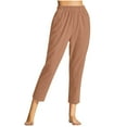 thumbnail image 2 of Wiyuqeen Women's 2024 Summer Casual Cotton Linen Capri Pants Solid Color Lace Hem Cropped Lounge Trousers Loose Drawstring High Waist Slacks, 2 of 7