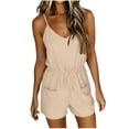thumbnail image 2 of Strapless Jumpsuits for Women Spaghetti Strap Short Romper for Women Soft Drawstring High Waist Loungewear Casual Jumpsuit Shorts with Pockets Beige L, 2 of 6