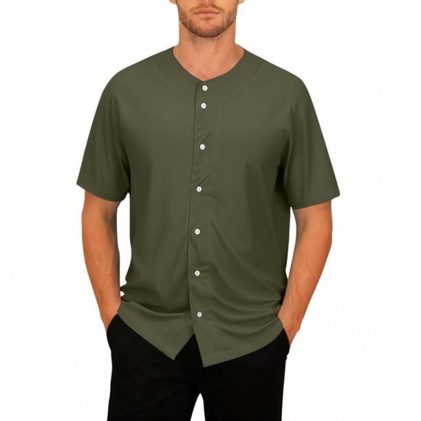 Mens Botón Camisa Color Sólido Cuello en V Manga Corta Sobredimensionado Transpirable Cardigan Superior, Largo Cardigan Hombres Desgaste Deportivo Casual