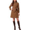 thumbnail image 2 of INSPIRE CHIC Double Breasted Pea Coat for Women Stand Collar Mid Long Trench Outwear Winter Coat with Belt S Dark Brown, 2 of 6