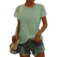 thumbnail image 3 of Oversized Tshirts for Women Cap Short Sleeve Summer Casual Crew Neck Solid Color Casual Loose Fit Mint Green Tank Tops Sizes 3XL, 3 of 7