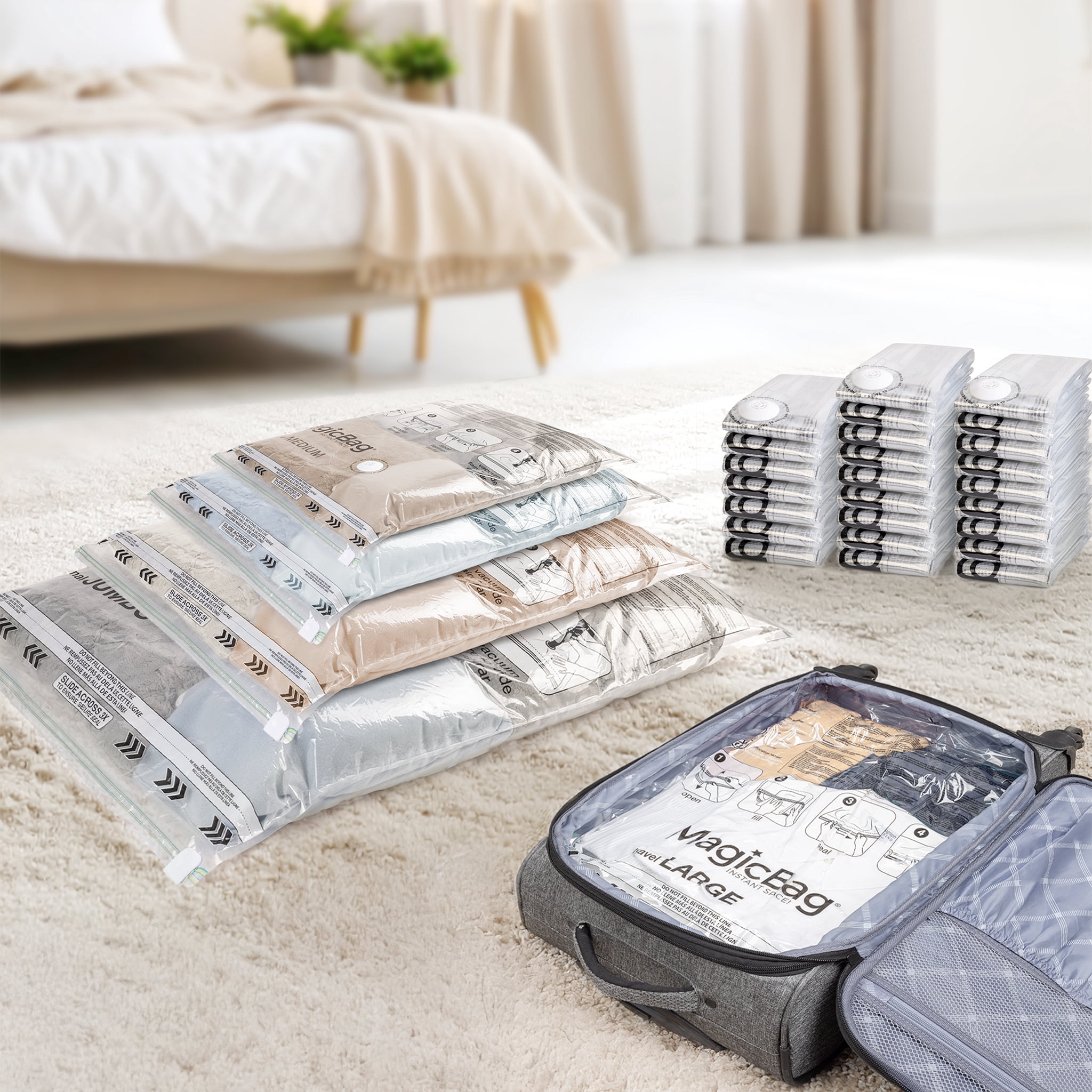 MagicBag Variety Pack Vacuum Storage Bags, 30 Pack Flat Compression Bags for Clothing & Bedding, Space Saving & Airtight