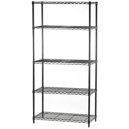 Shelving Inc. 8" d x 30" w x 72" h Black Wire Shelving with 5 Tier Shelves, Weight Capacity 300lbs Per Shelf
