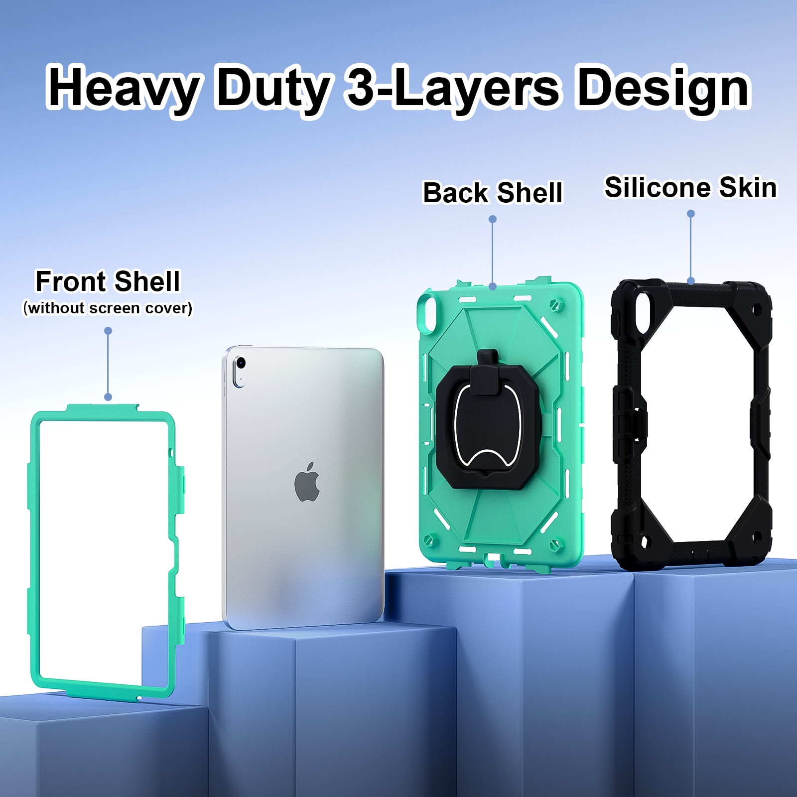Dteck Case for iPad (A16) 11th/10th Generation 10.9 inch 2025/2022,Rotating Stand & Pencil Holder & Hand Grip & Shoulder Strap Shockproof iPad 11th/10th Generation Case (11th/10th Gen),Black + Mint