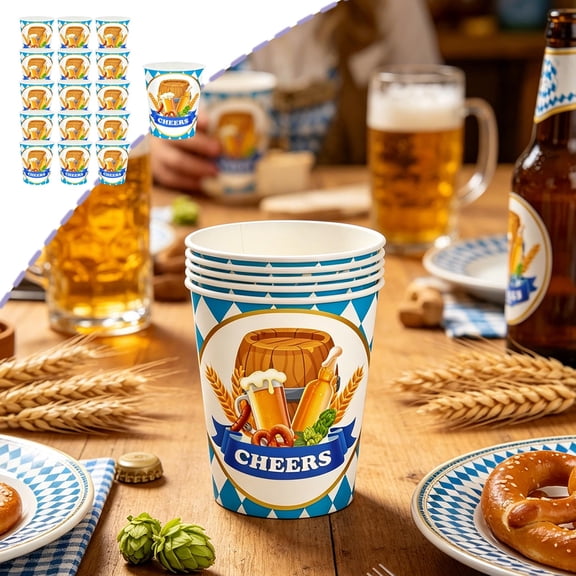 Tuvgenk Oktoberfest Paper Cups 16ct Disposable Beverage Cups Bavarian Theme Party Supplies Beer Festival Table Decor