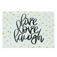 thumbnail image 1 of Live Laugh Love Cutting Board, Hand Lettering on Dotted Backdrop Inspirational Phrase, Decorative Tempered Glass Cutting and Serving Board, Large Size, Black White Yellow, by Ambesonne, 1 of 1