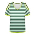 thumbnail image 5 of Babysbule Women's Stripe Printed V-Neck Off Shoulder Top Short Sleeve Casual Fashion Blouse Comfy Lightweight Summer T-Shirt, 5 of 6