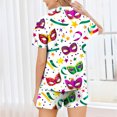 thumbnail image 4 of Jamicy Women Sleepwear Soft Carnival Print Short Sleeve Button Lounge Sets Sleepwear Casual Espresso Martini Home Wear, 4 of 8