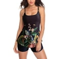 thumbnail image 1 of Augper Ladies Fashion Multicolor Leaf Print Back Cutout Boxer Pants Sling Women's Split Swimsuit, 1 of 4