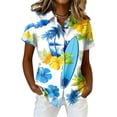 thumbnail image 2 of Women Hawaiian Aloha Luau Shirt Floral Tropic Print Short Sleeve Button Up Summer Party Tops Light Blue L, 2 of 5
