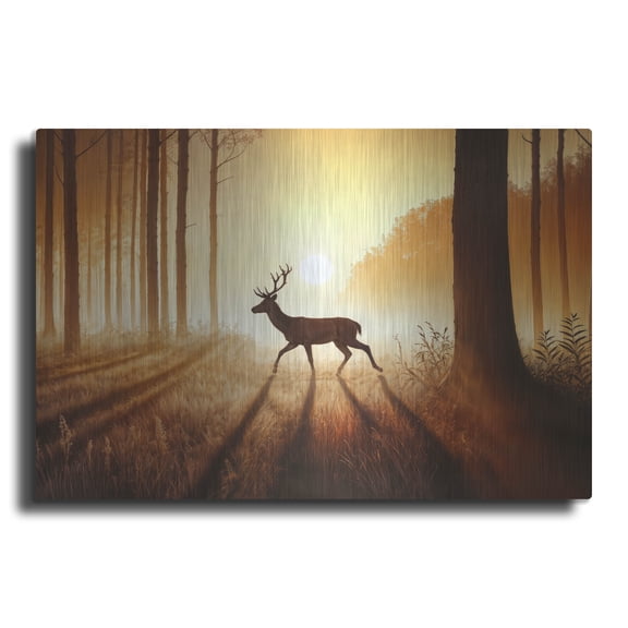 Luxe Metal Art 'Deer Morning Sepia' by Rey Klimt Metal Wall Art, 16" x 12"