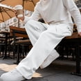 thumbnail image 6 of Dwellite Wide Leg Baggy Sweatpants Men Elastic Waist Casual Lounge Pants Drawstring Joggers Pants with Pockets White XL, 6 of 8