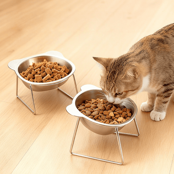 304 Stainless Steel Elevated Pet Bowl Angled Tilted Feeder Raised Food Water Bowl for Dogs Cats Home Crate Use