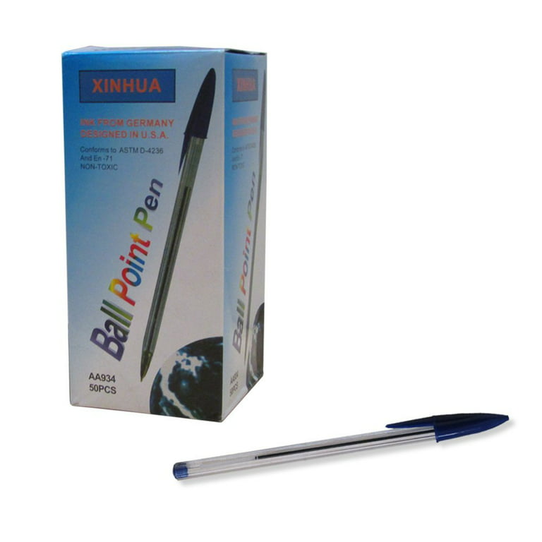 Bundle Pack Of 50 Pens!! Blue Ink Ballpoint Pens For Home, School, Or  Office. By Mega Stationers