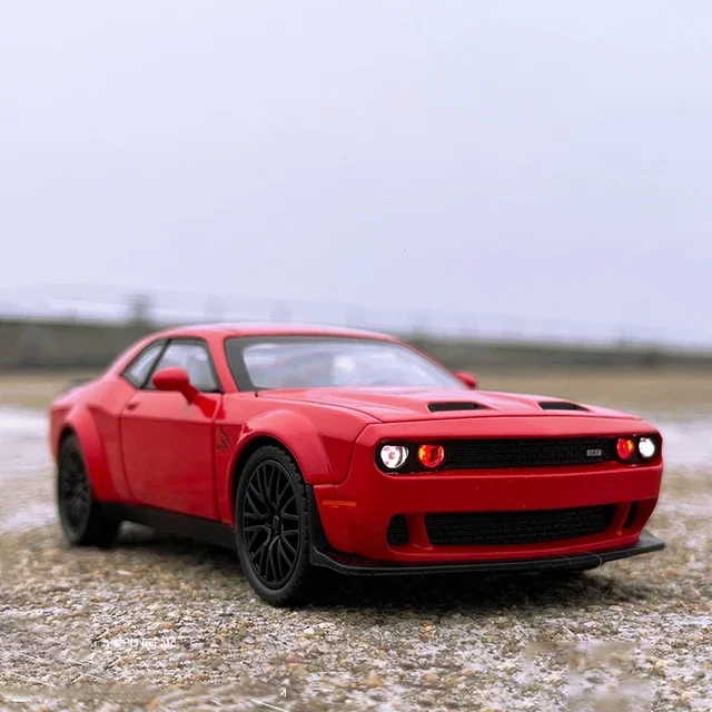 1/32 Scale Challenger SRT Demon Car Toy Alloy Diecast Sports Car Model with Light Sound Car Model Toys for Kids Gift Collection Red