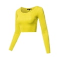 thumbnail image 2 of A2Y Women's Basic Solid Stretchable Scoop Neck Long Sleeve Crop Top Yellow M, 2 of 3