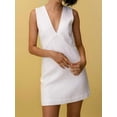 thumbnail image 4 of Women'S Summer Sleeveless Mini Dress Cotton Linen V Neck Cinched A Line Slim Tank Short Dress White XL, 4 of 7
