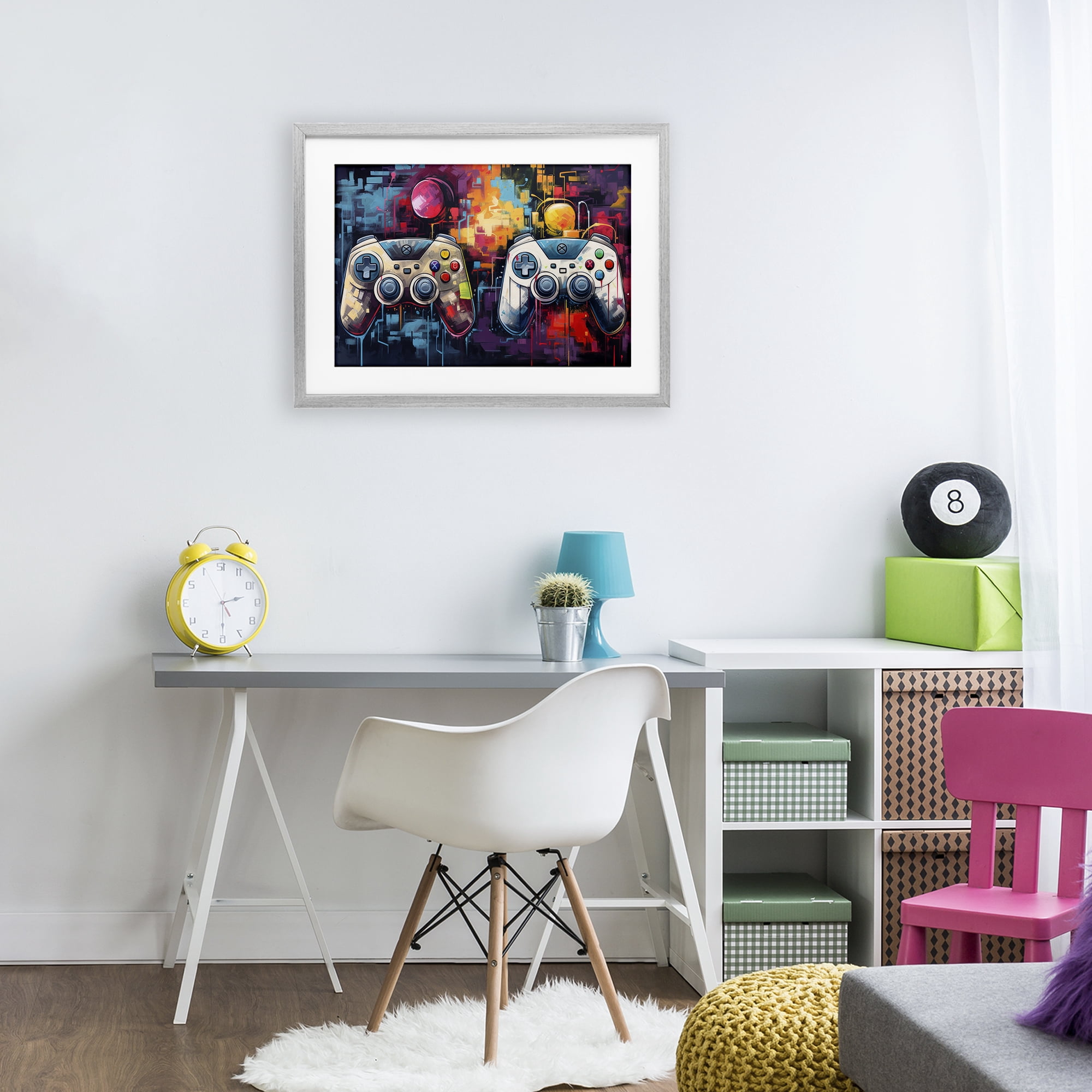 Stupell Industries Double Controller Modern Gamer Gray Framed Print Under Glass, design by Lazar Studio