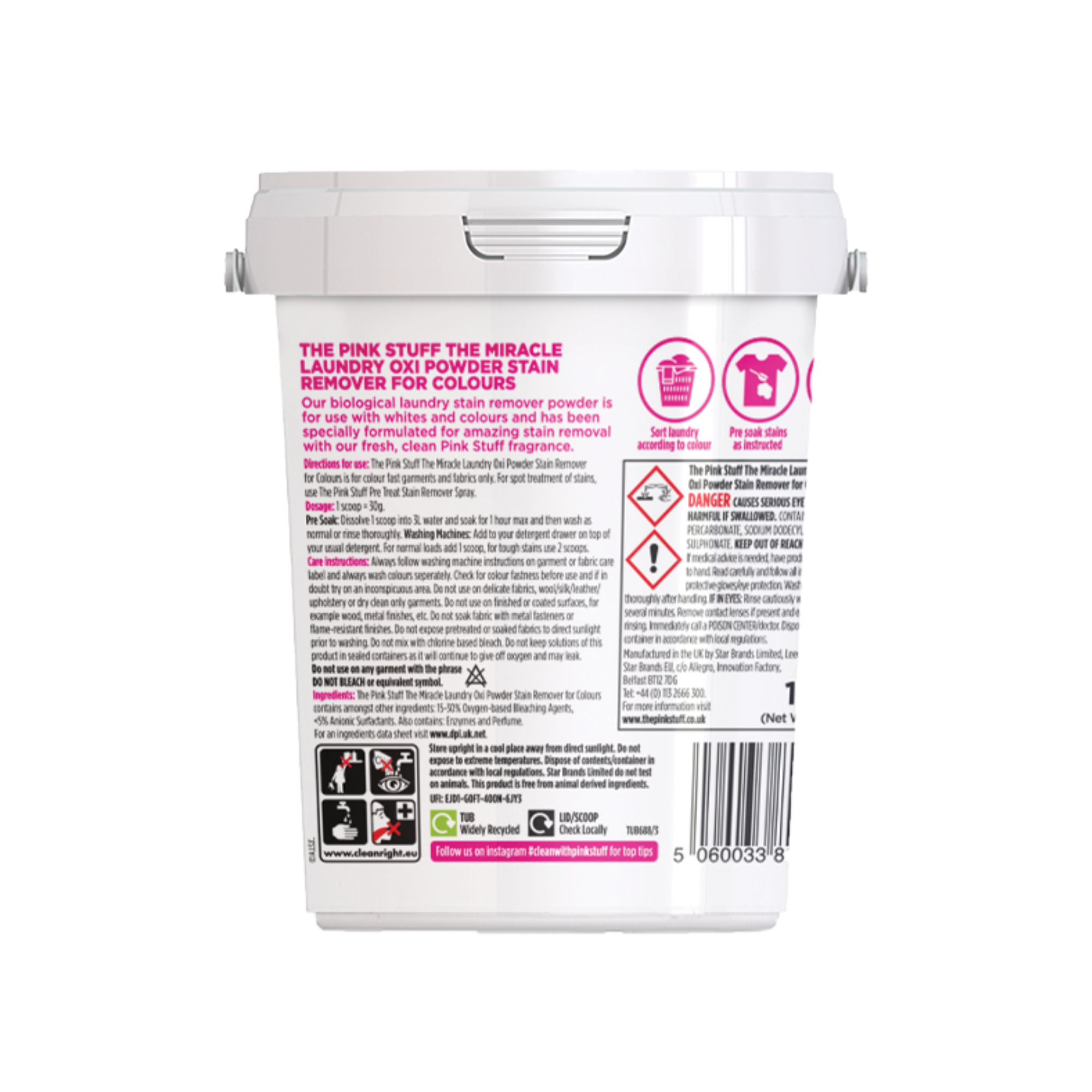 The Pink Stuff Miracle Laundry Oxi Powder Stain Remover, 1 Kg photo 2