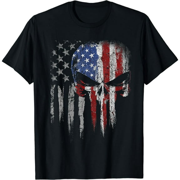 4th Of July Shirt For Women Men American Flag Skull Skeleton T-Shirt