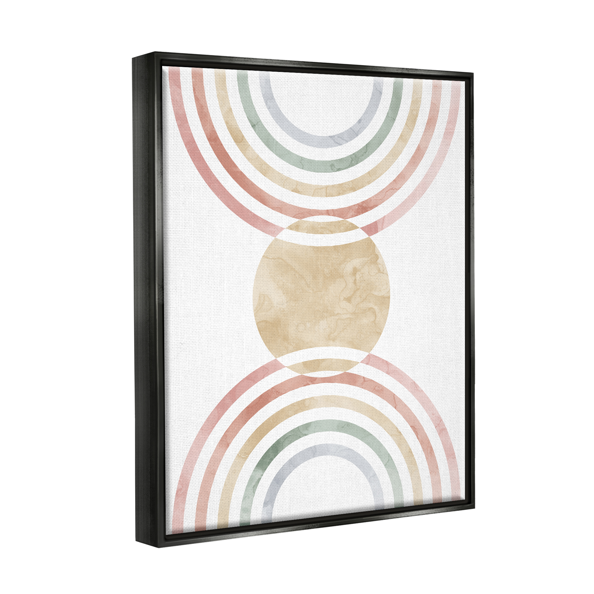 Stupell Industries Circle with Abstract Rainbows Abstract Painting Black Floater Framed Canvas Art Print Wall Art, 17 x 21
