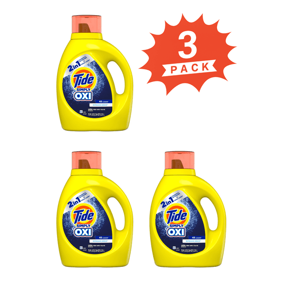 Tide Simply   Oxi Refreshing Breeze Liquid Laundry Detergent (Pack 3) - 144 Loads, 225fl