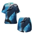thumbnail image 5 of Lsque Ice Blue Ocean Cute Dolphin Women's Short-Sleeved Pajama Set - 2 Piece Soft and Lightweight Sleepwear Set-Large, 5 of 9