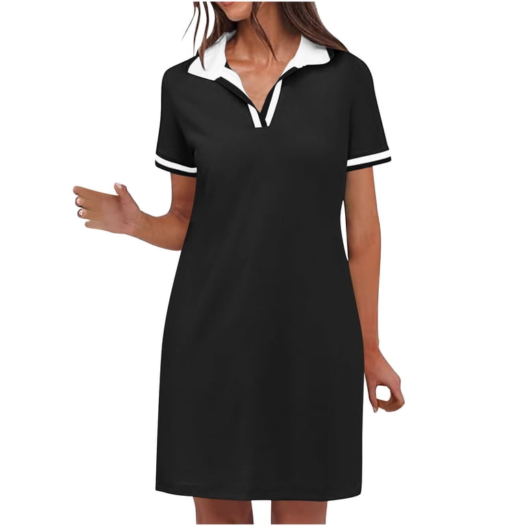 Blmnix Patchwork Homecoming Dresses Flowy Mini Fashion Polo Short Sleeve  Travel Collared Dresses - Walmart.com