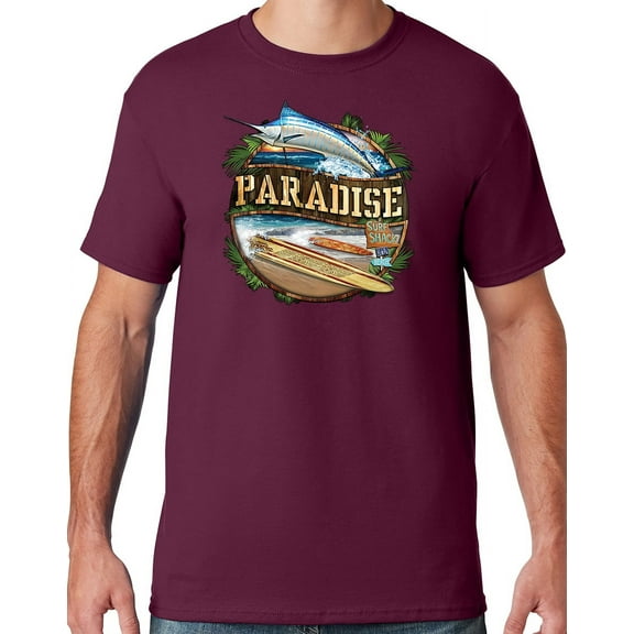 Mens Manu Bay Surf Company PARADISE SURF SHACK MARLIN T-shirt, 2XL Maroon