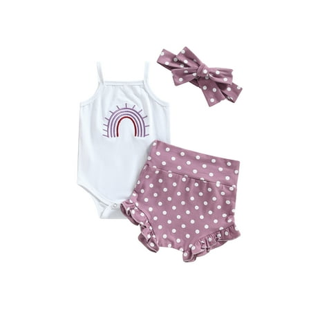 

Bagilaanoe 2pcs Newborn Baby Girl Short Pants Set Rainbow Embroidery Sleeveless Romper Tops + Shorts + Headband 3M 6M 12M 18M 24M Infant Casual Summer Outfits
