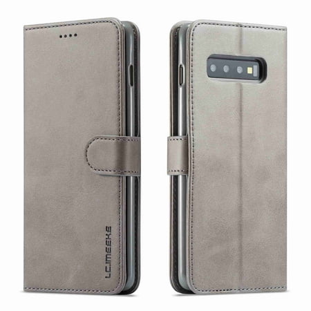For Samsung Galaxy S10 Plus(6.4 inch),Dteck Durable Leather Folio Flip Card Slot Wallet Protective Case Cover Shell ,gray
