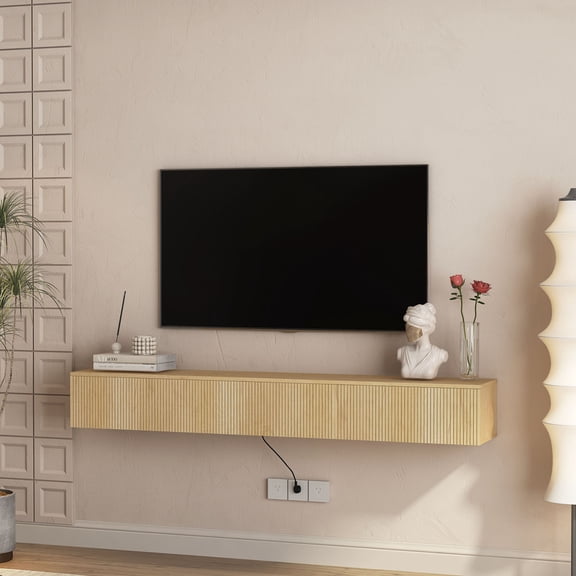 69 Inch Floating TV Stand Wall Mounted with 16 Color LEDs Stylish Entertainment Center for 55 to 65 Inch TVs