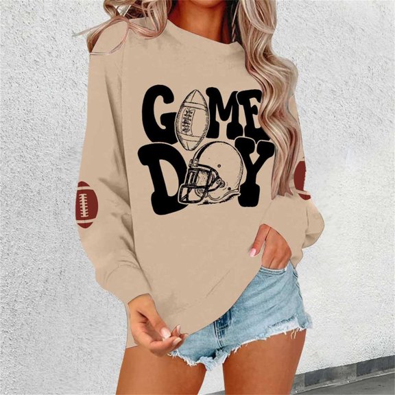 TIANZEN Women's Long Sleeve Pullover Sweatshirt Football Print Casual Crewneck Top For Games And Everyday Wear Comfy Sweatshirt for Women