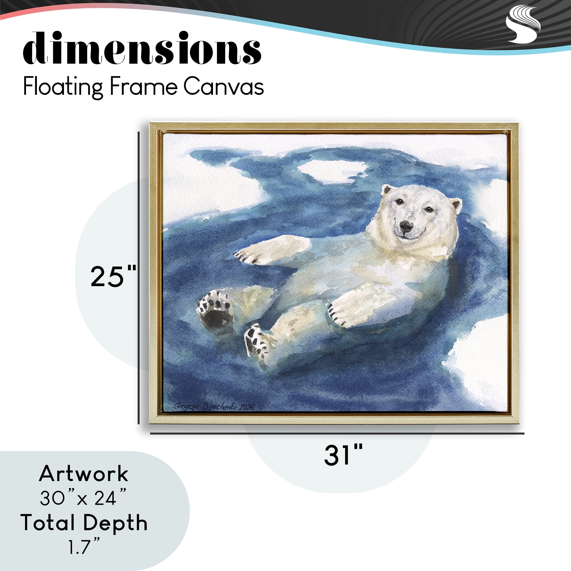Stupell Industries Polar Bear Icy Bath Time Gold Framed Floater Canvas Wall Art, design by George Dyachenko